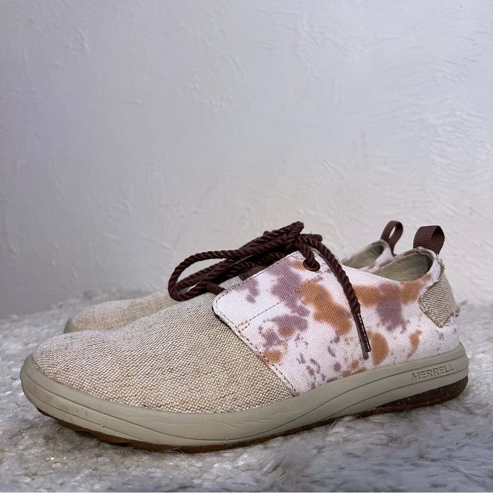 Merrell Gridway Cotton Canvas Sneakers Lace-Up Shoes Women's Size 7.5 Beige